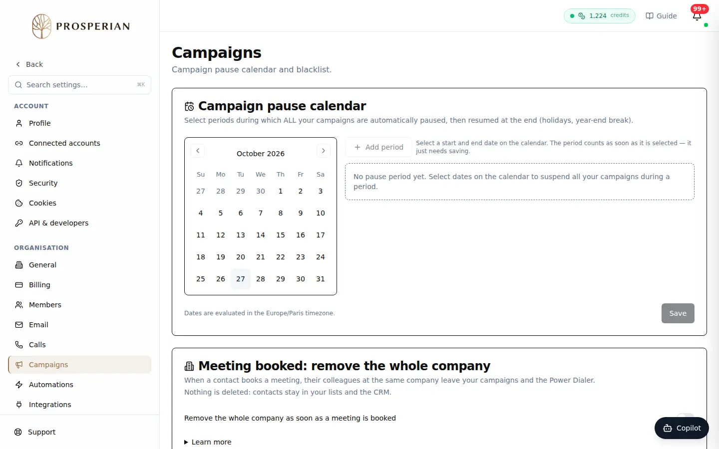 Step 1: Open Settings ▸ Campaigns.