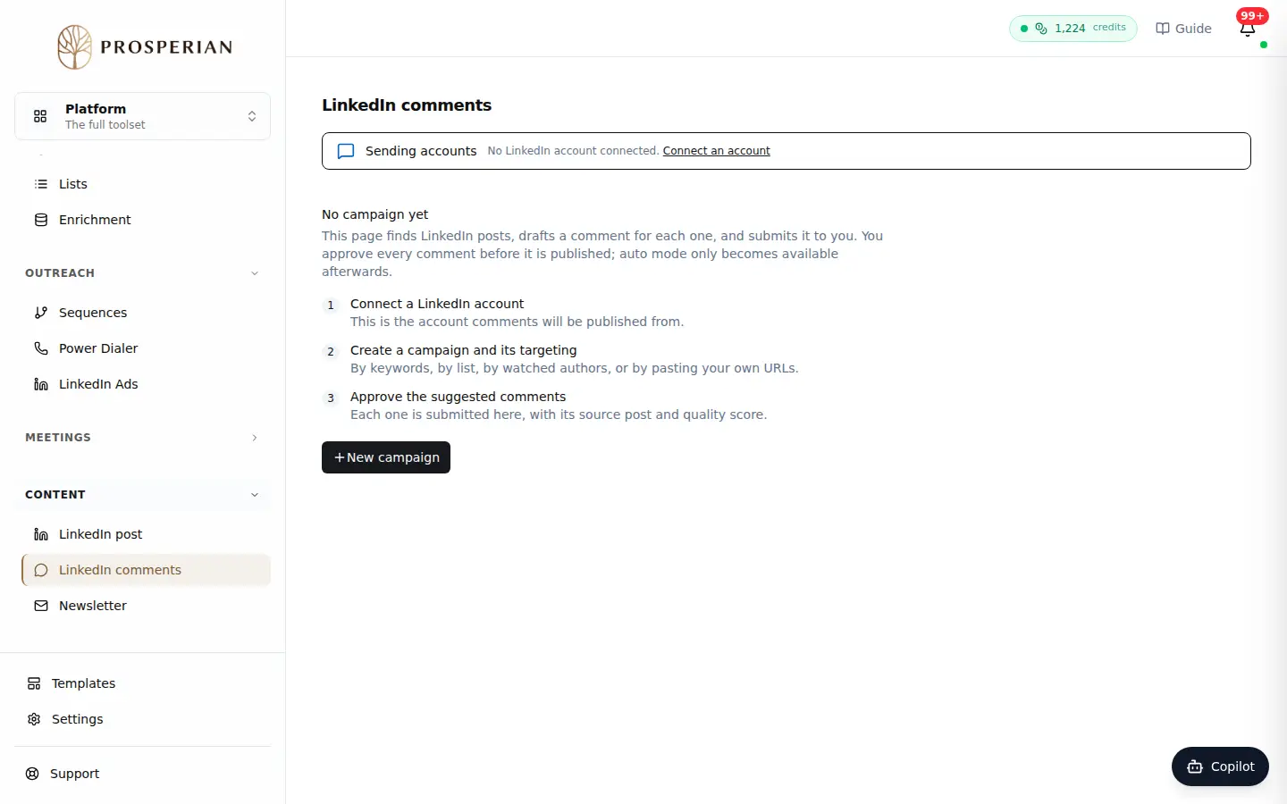 Step 1: Open LinkedIn comments and check your Sending accounts at the top of the screen.