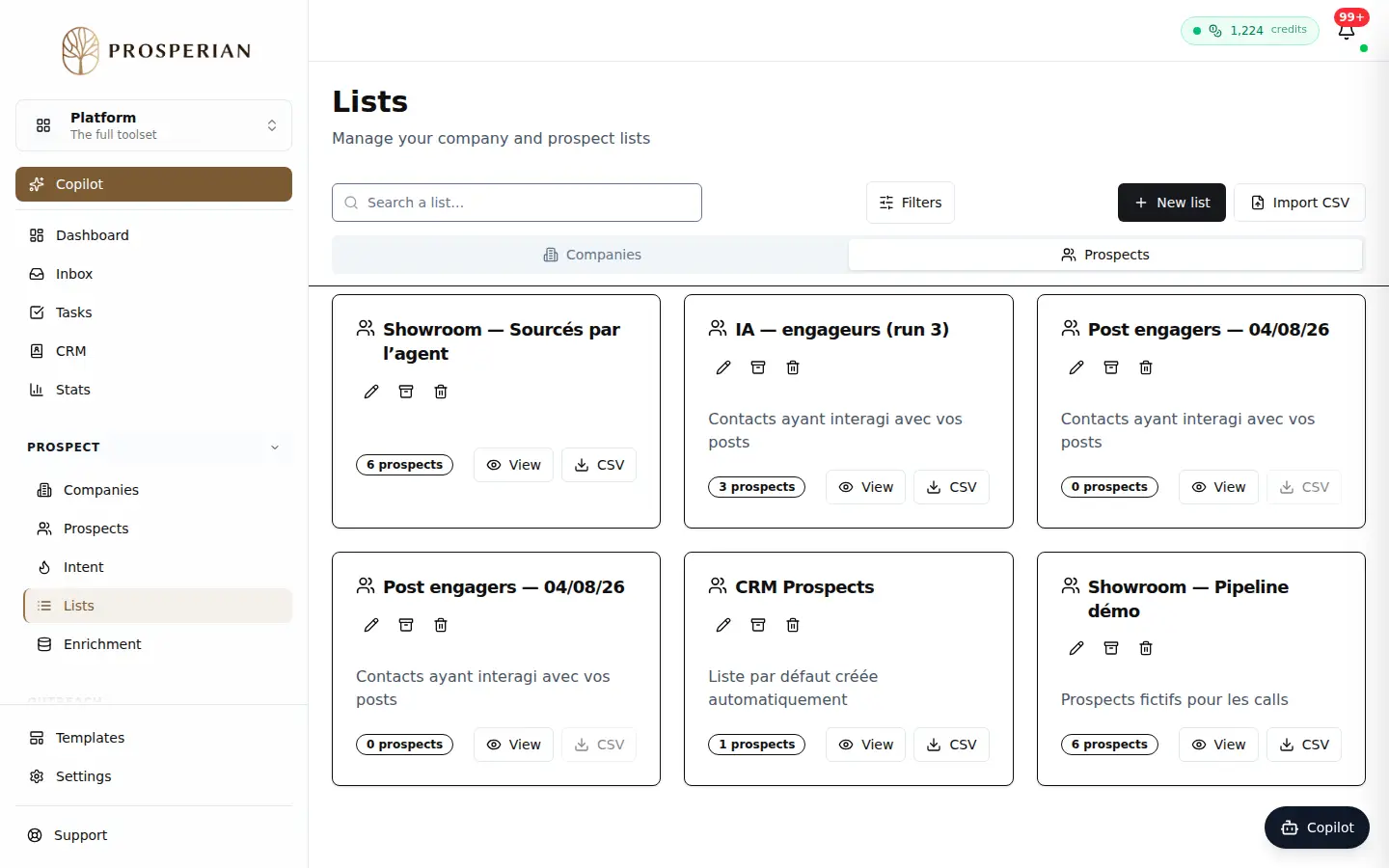 Step 1: Open Lists in the Platform and stay on the Prospects tab.