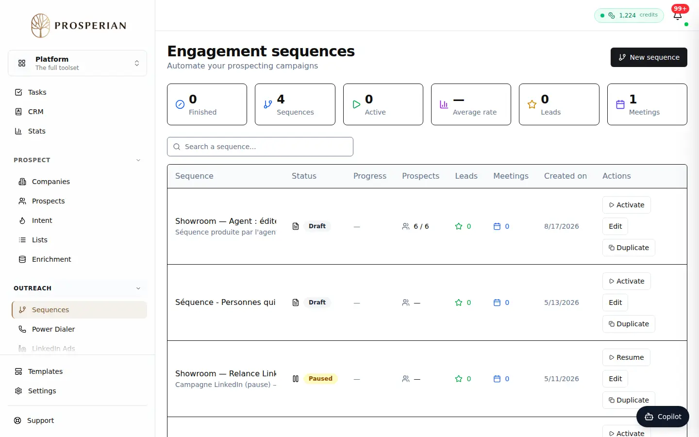 Step 1: Open Sequences and click New sequence.