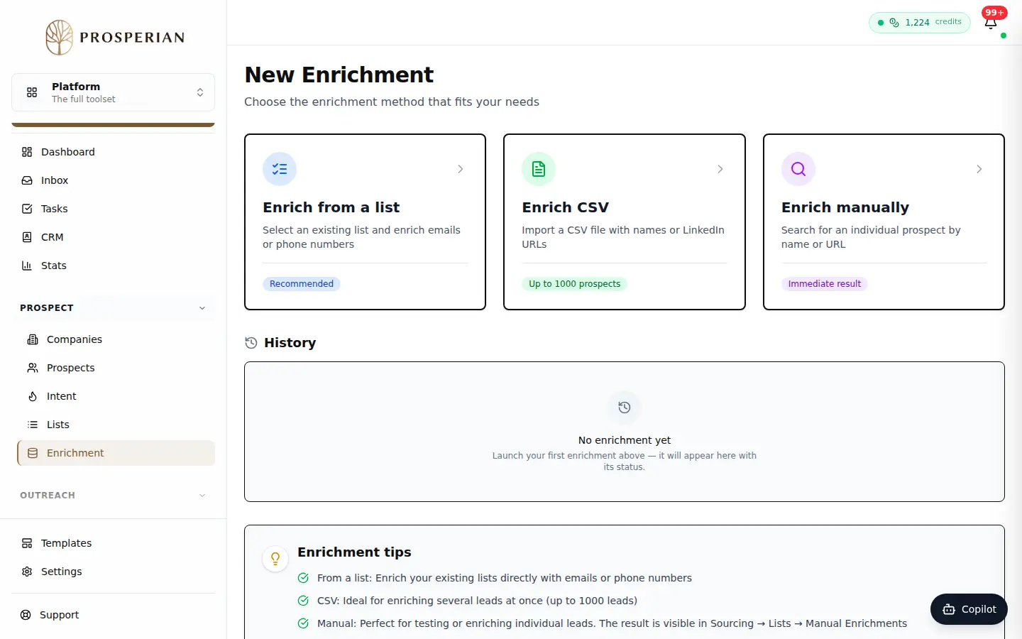 Step 1: Open Enrichment and click Enrich from a list.