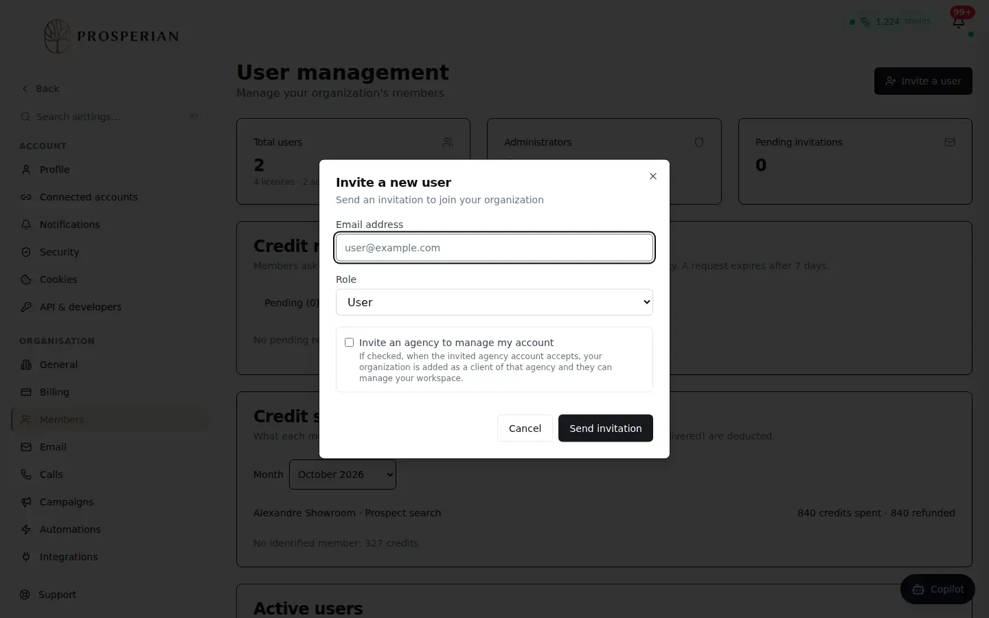 Step 1: Open Settings ▸ Users and click Invite a user.