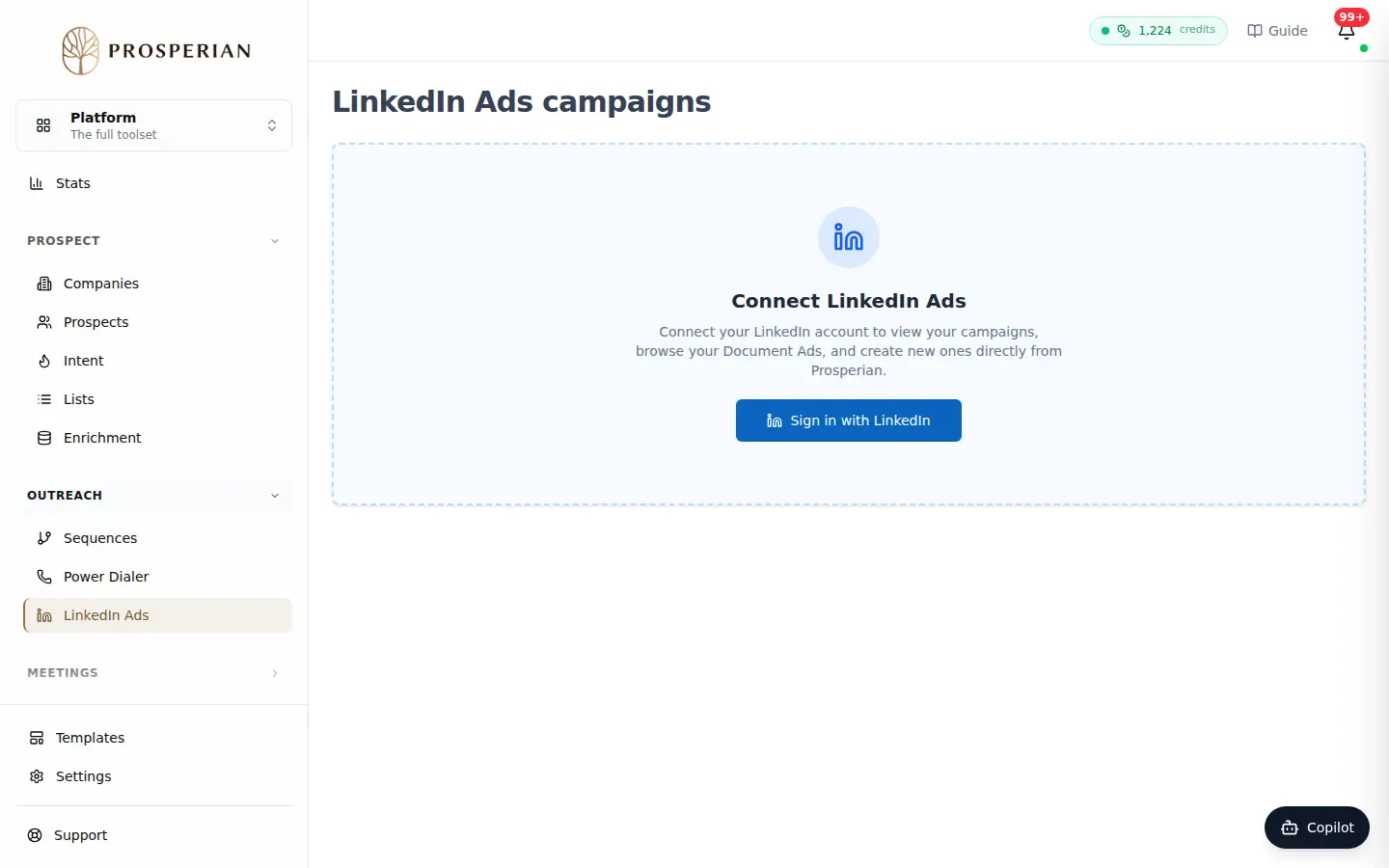 Step 1: Open LinkedIn Ads and click Sign in with LinkedIn.