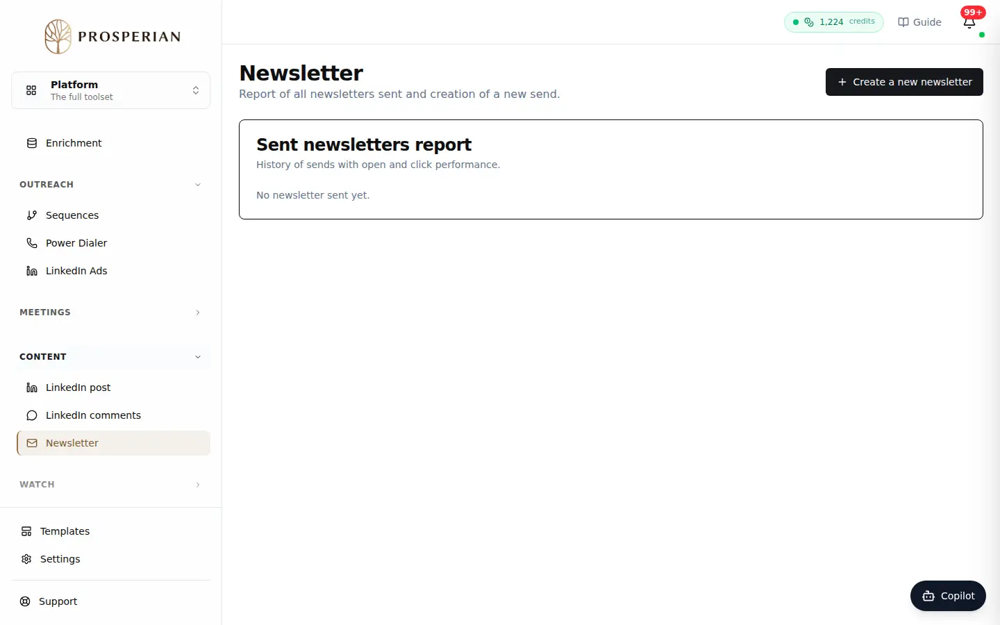 Step 1: Open Newsletter: the Sent newsletters report lists your past sends.