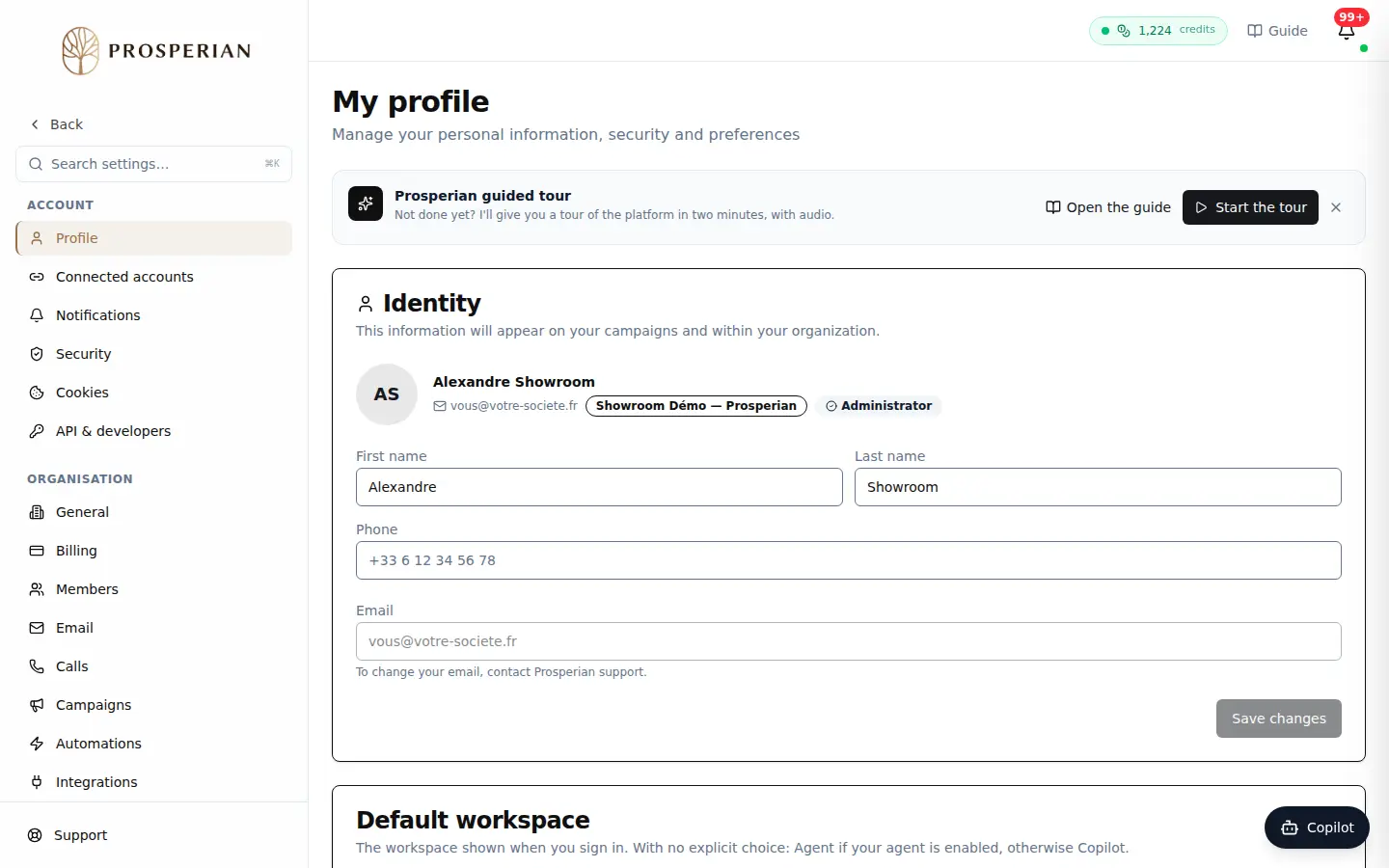 Step 1: Open Settings ▸ Profile: the My profile page appears.