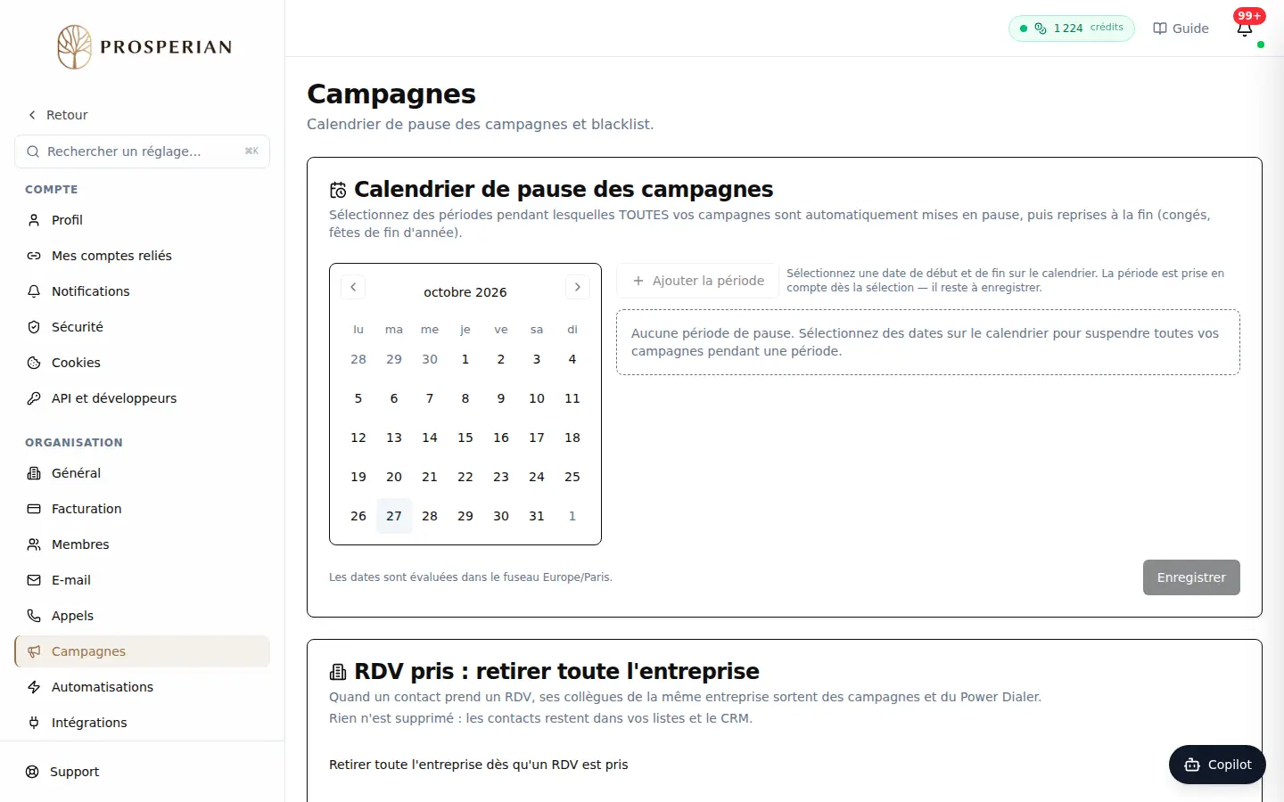 Étape 1 : Ouvrez Réglages ▸ Campagnes.