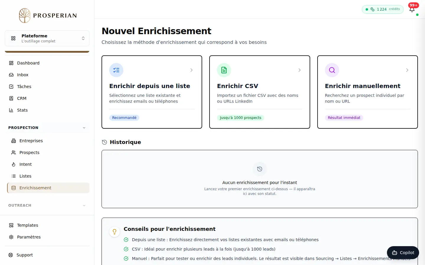 Étape 1 : Ouvrez Enrichissement et cliquez sur Enrichir depuis une liste.