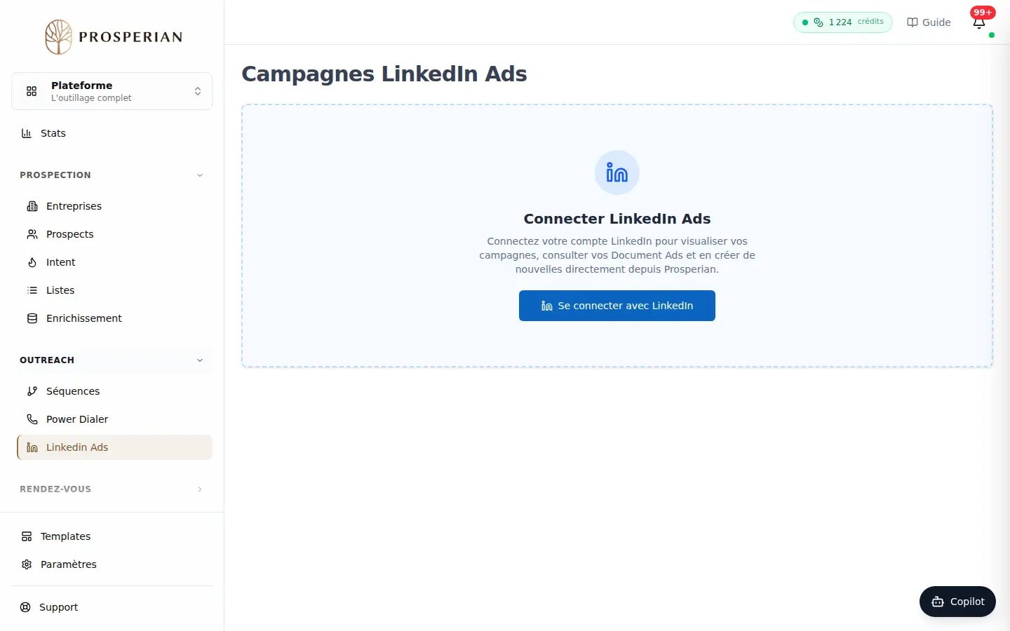 Étape 1 : Ouvrez Linkedin Ads et cliquez sur Se connecter avec LinkedIn.