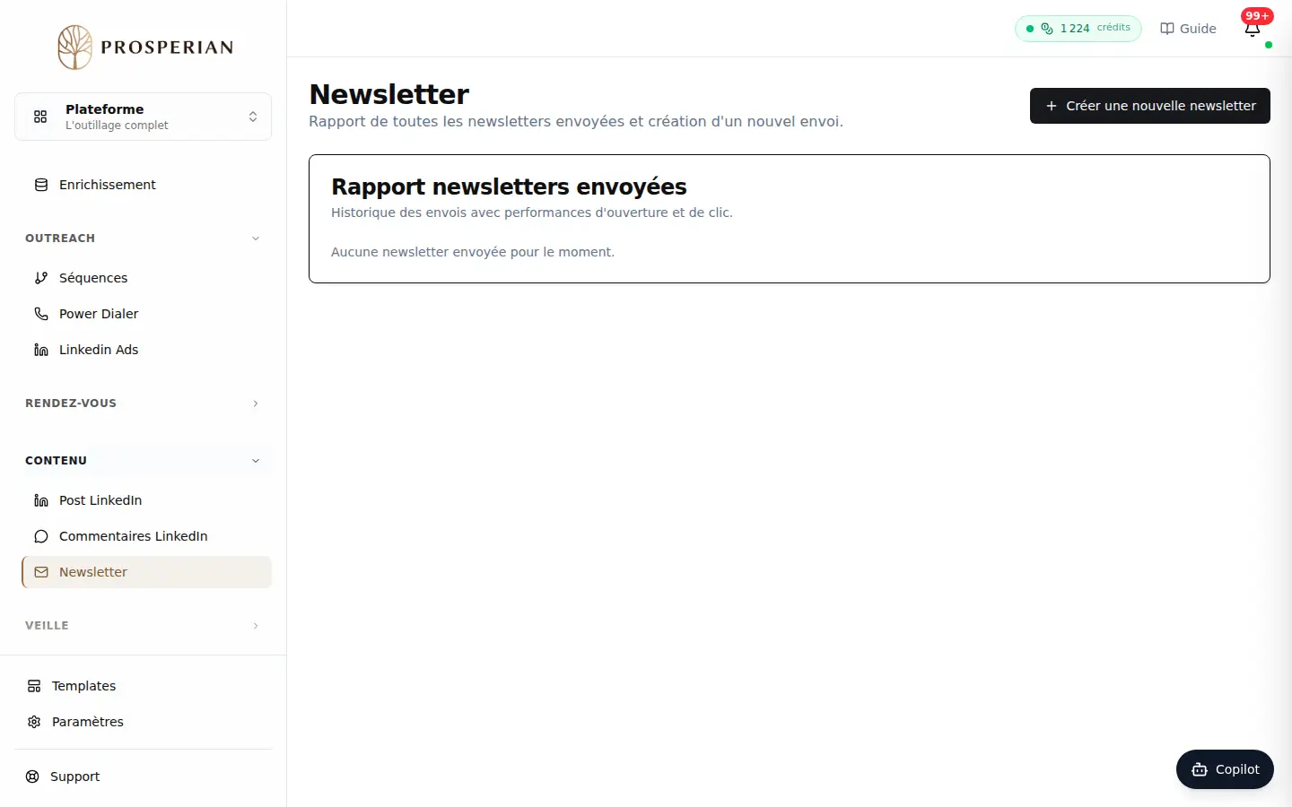 Étape 1 : Ouvrez Newsletter : le Rapport newsletters envoyées liste vos envois passés.