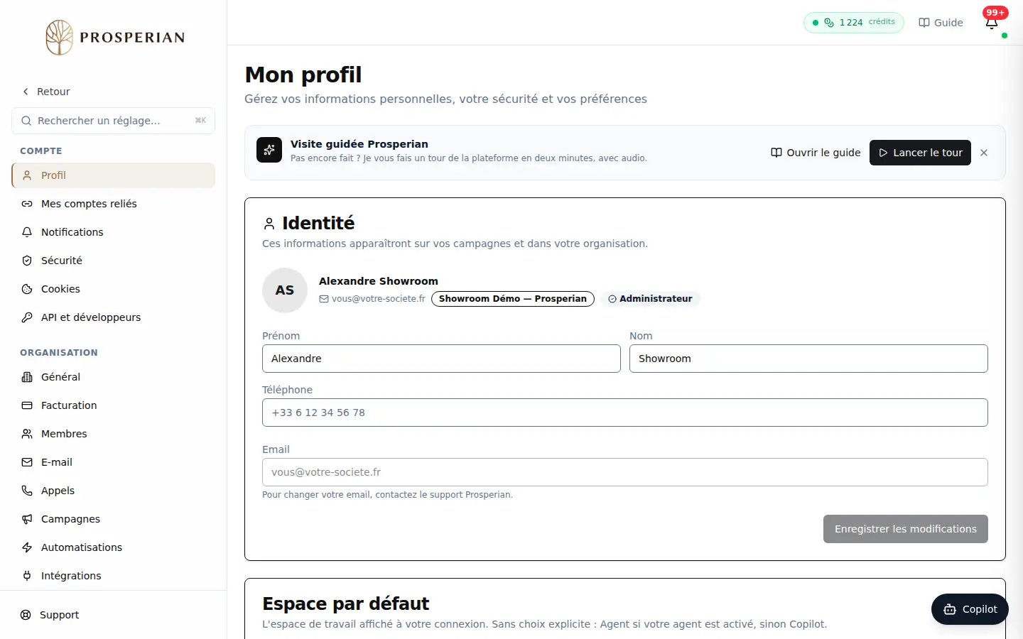 Étape 1 : Ouvrez Paramètres ▸ Profil : la page Mon profil s'affiche.